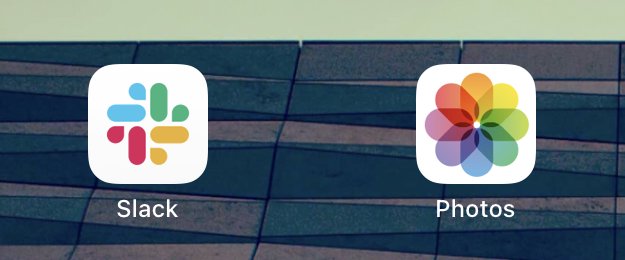 The slack and photos icons are both white rounded squares with basic coloured lozenges on them just in a different orientation, spiralled around the centre.