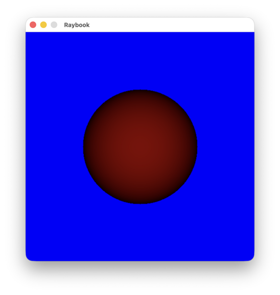 A screenshot of a window showing a red sphere on a blue background. the shading is just a depth map of the sphere, with edges darker than the centre.