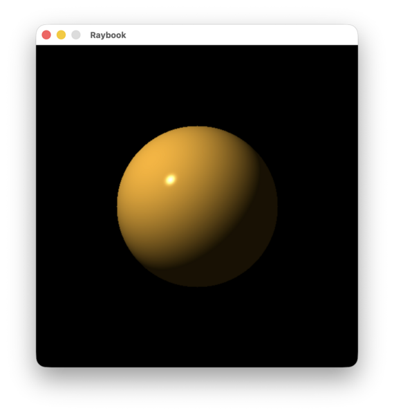 A screenshot of an orange sphere on a black background this time with an obvious light source off screen with shading on the lower right side and a specular highlight on the upper left. It would have felt quite at home in the early 90s.